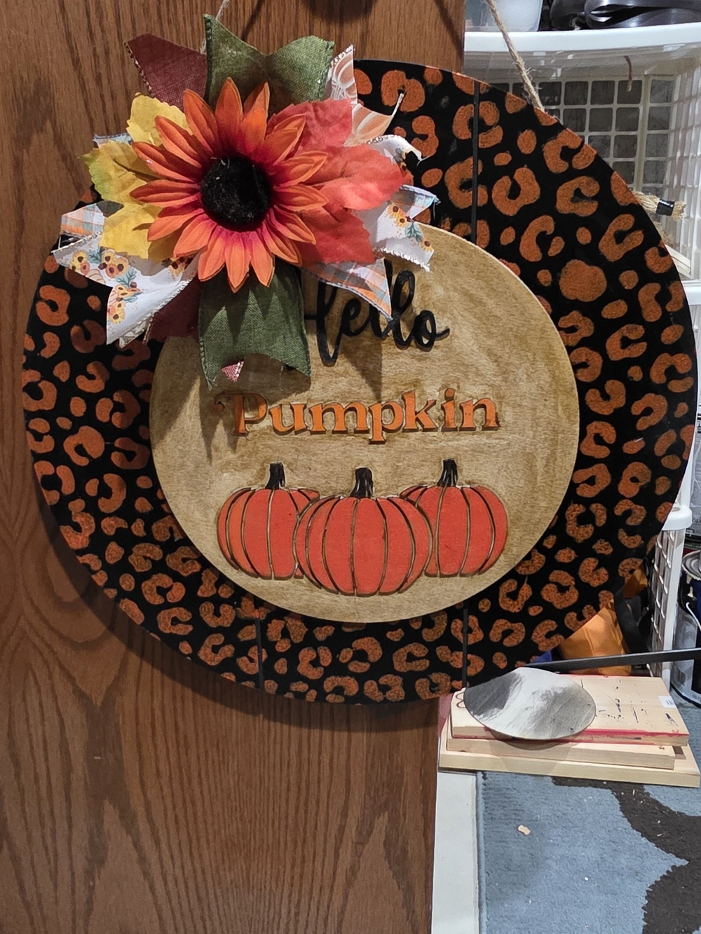 Hello Pumpkin Fall Wall Sign - Orange Sunflower Accent